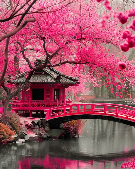 Sakura garden — finished paint-by-numbers artwork